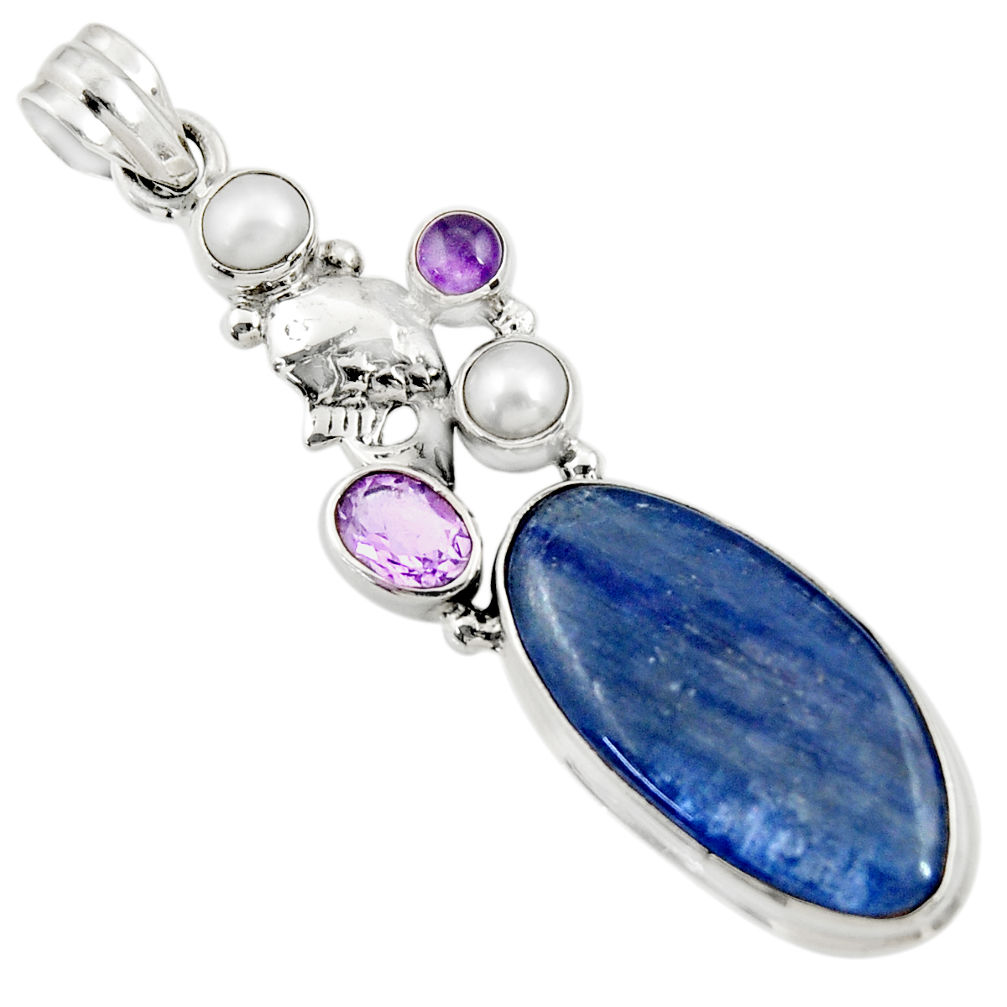 23.69cts natural blue kyanite amethyst pearl 925 sterling silver pendant d36256
