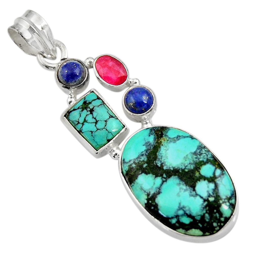 20.65cts natural green turquoise tibetan lapis lazuli 925 silver pendant d36261