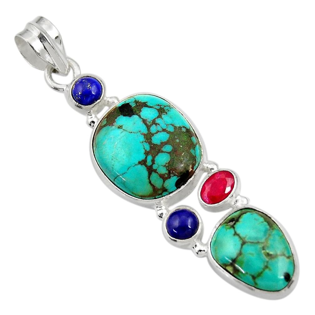  green turquoise tibetan lapis lazuli 925 silver pendant d36263