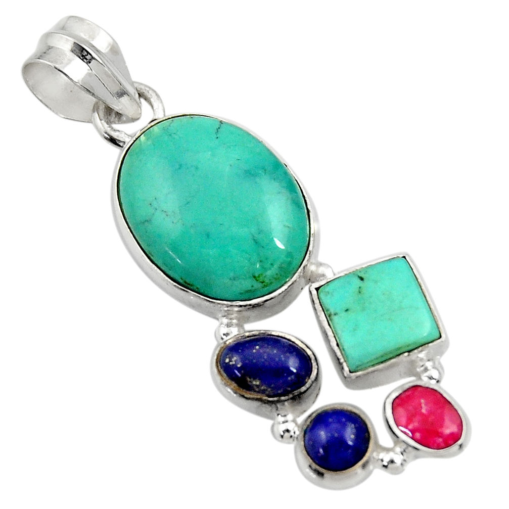  green turquoise tibetan lapis lazuli 925 silver pendant d36277