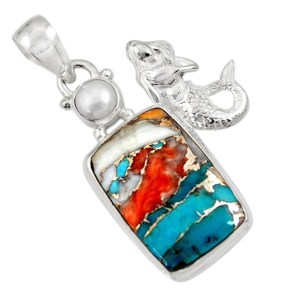 925 silver 18.15cts spiny oyster arizona turquoise fairy mermaid pendant d36285