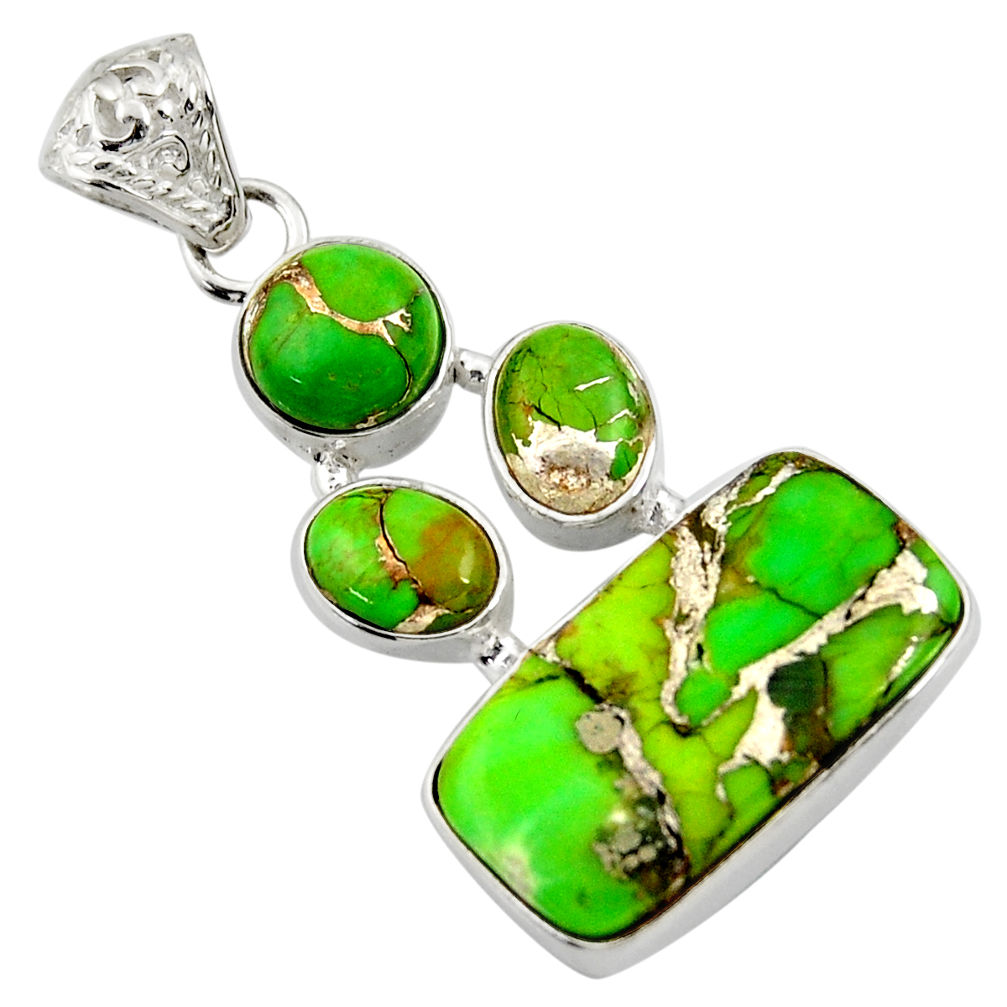 17.18cts green copper turquoise 925 sterling silver pendant jewelry d36301