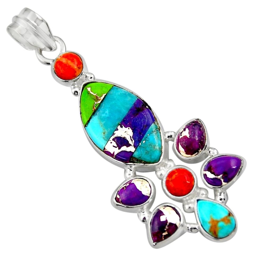 925 sterling silver 17.42cts multi color copper turquoise pendant jewelry d36318