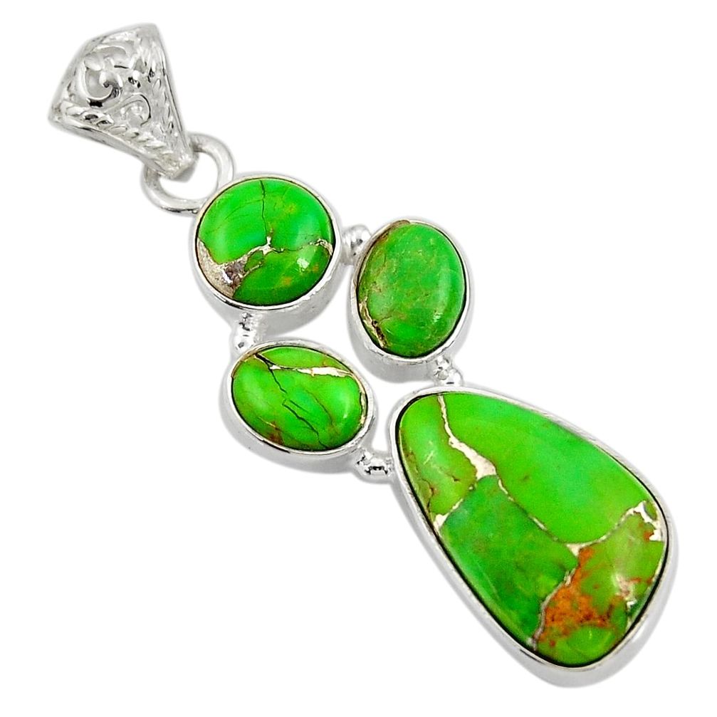 925 sterling silver 13.24cts green copper turquoise pendant jewelry d36326