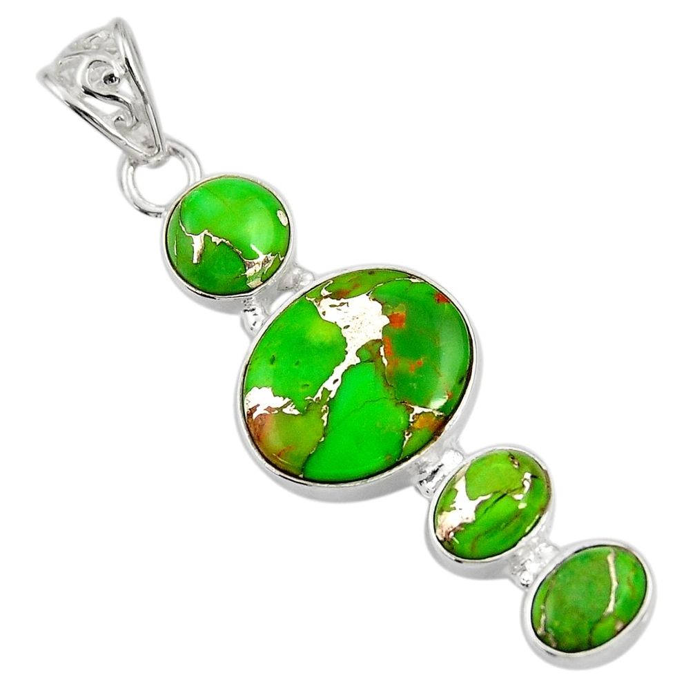 925 sterling silver 13.27cts green copper turquoise pendant jewelry d36329