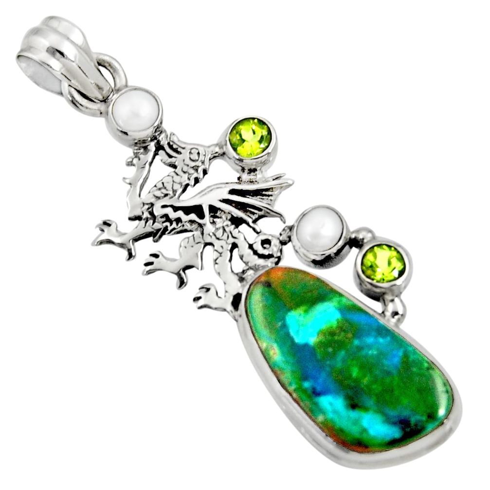 925 silver 18.15cts natural green opaline peridot pearl dragon pendant d36424