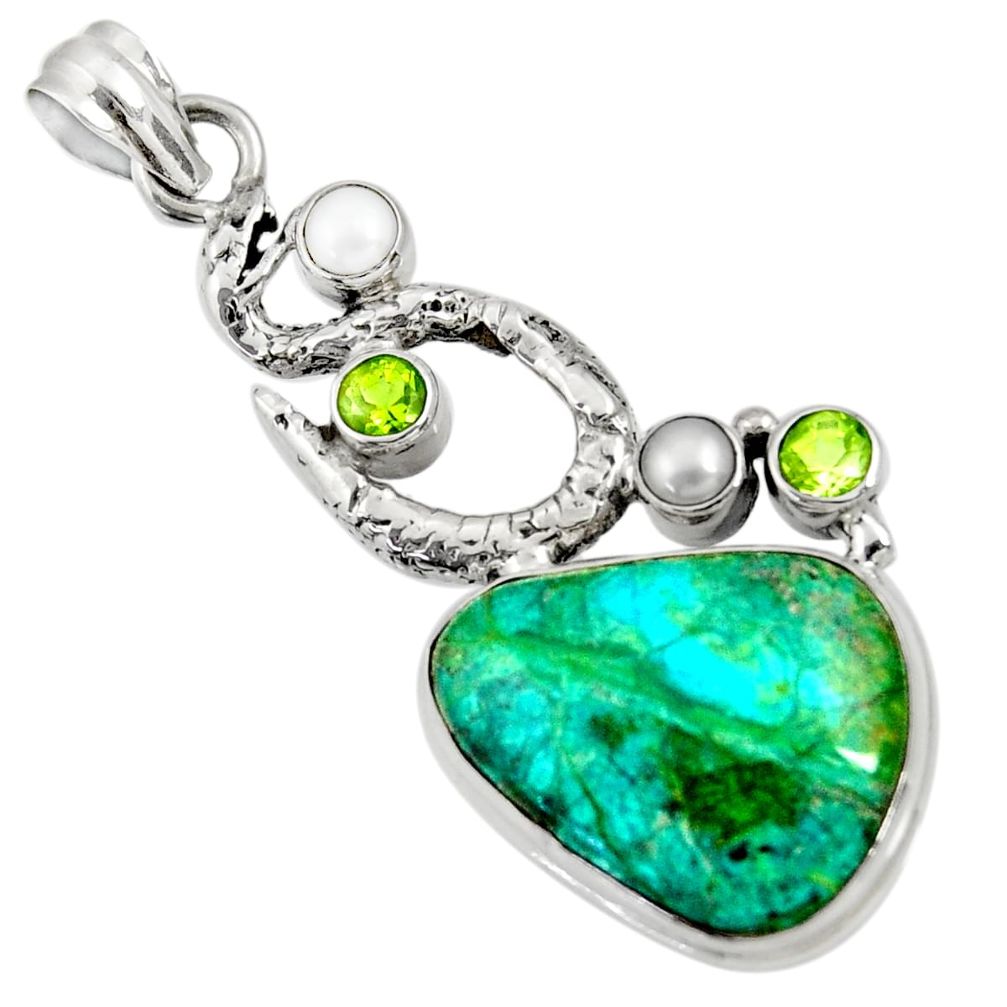 18.66cts natural green opaline peridot 925 sterling silver snake pendant d36426