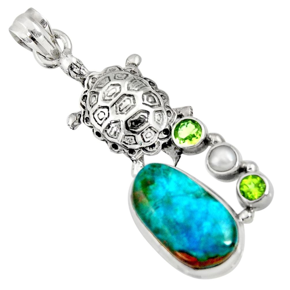 925 sterling silver 12.34cts natural green opaline peridot turtle pendant d36428