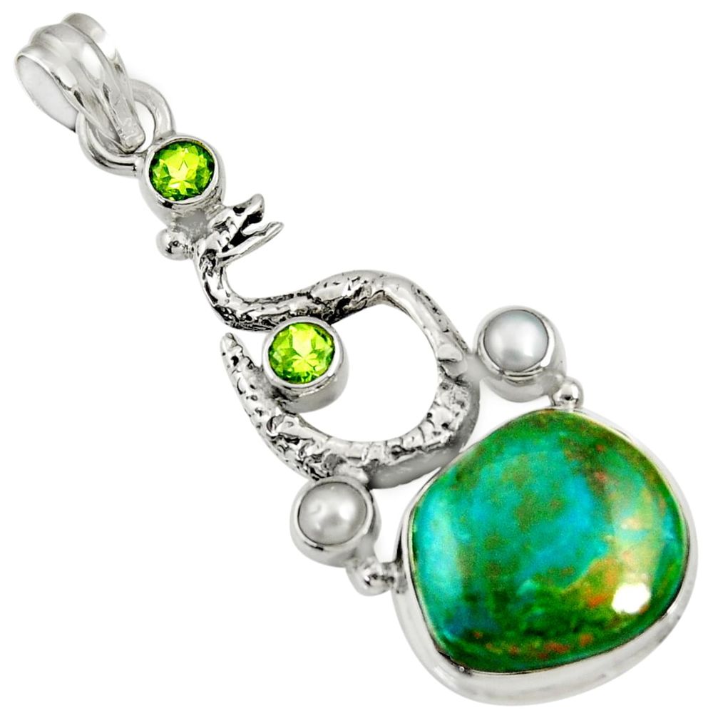 18.17cts natural green opaline peridot 925 silver anaconda snake pendant d36429