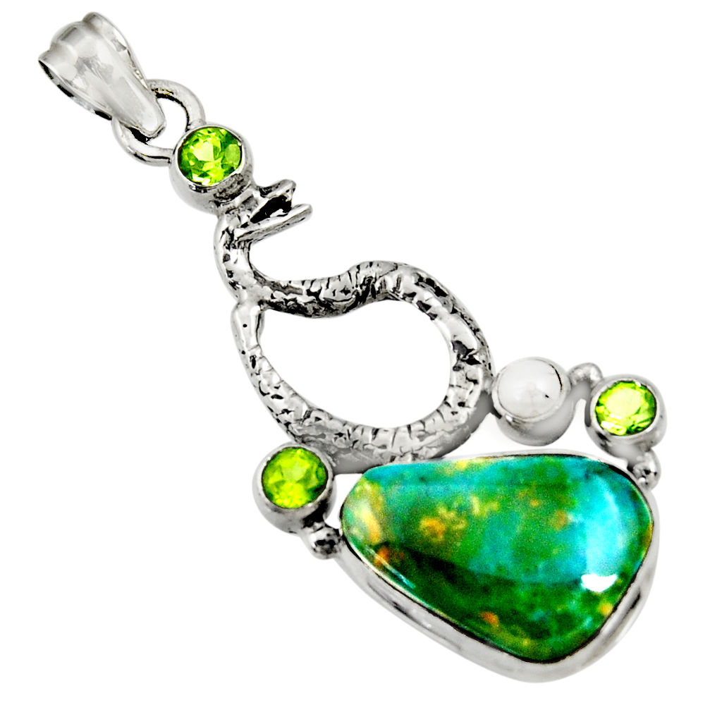 16.07cts natural green opaline peridot 925 silver anaconda snake pendant d36435