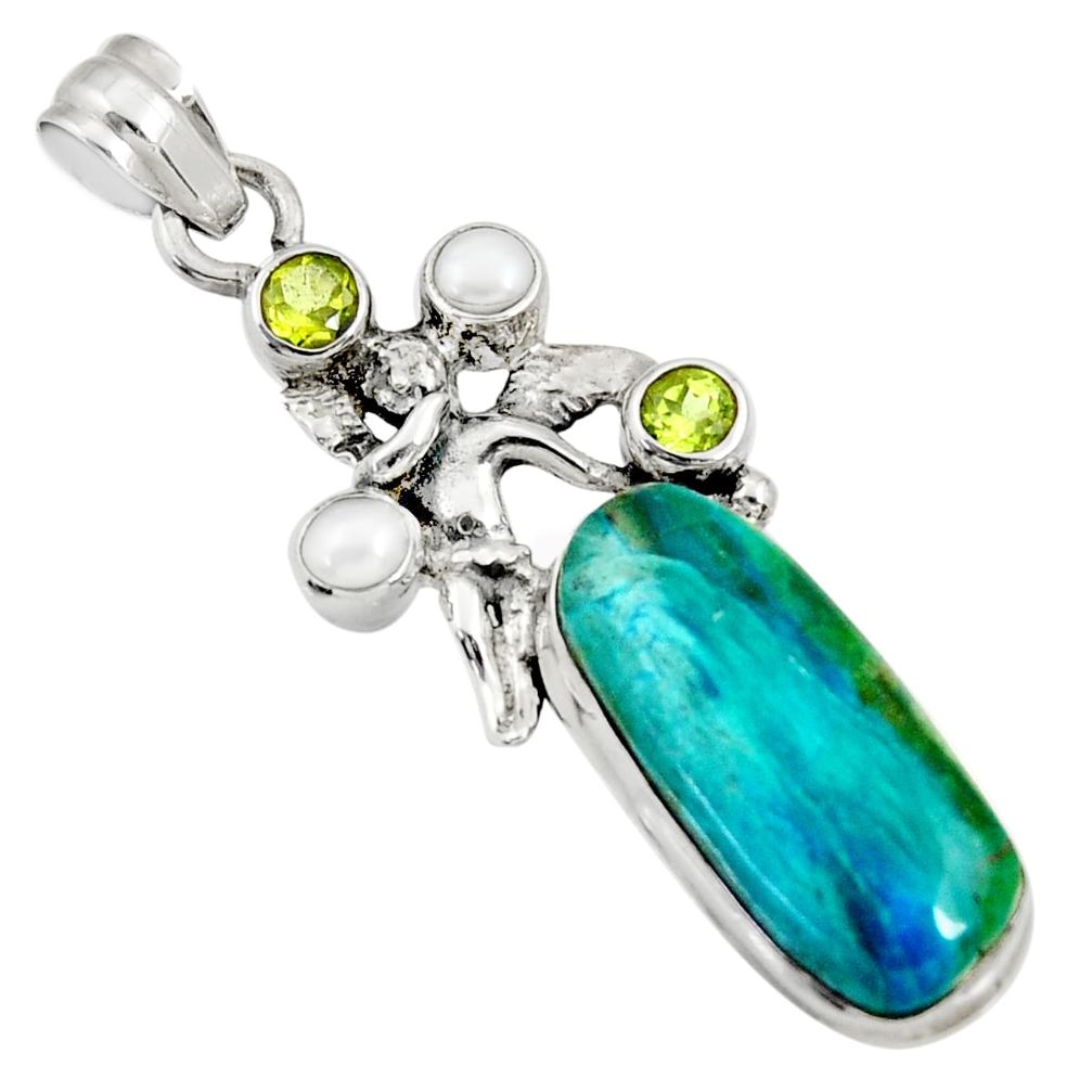 15.33cts natural green opaline peridot 925 sterling silver angel pendant d36436