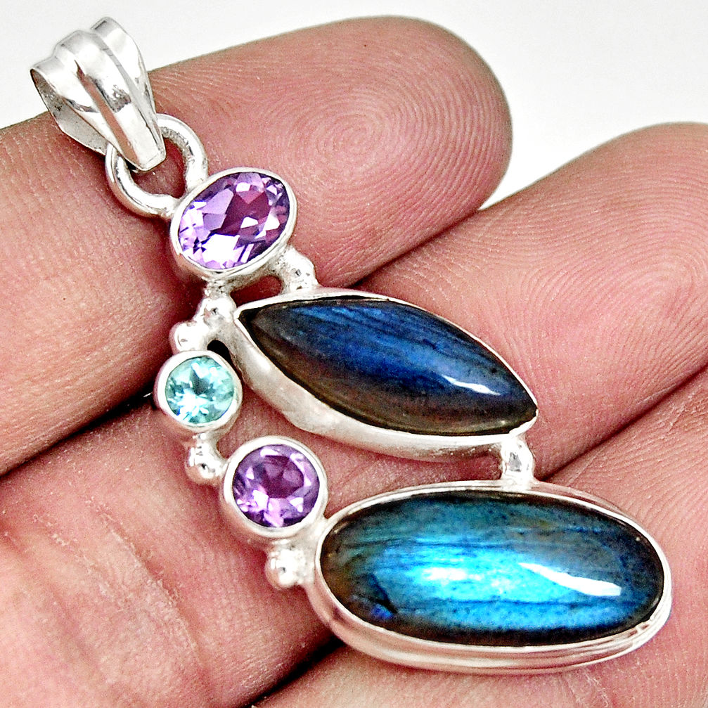 ver 16.92cts natural blue labradorite amethyst pendant d36455