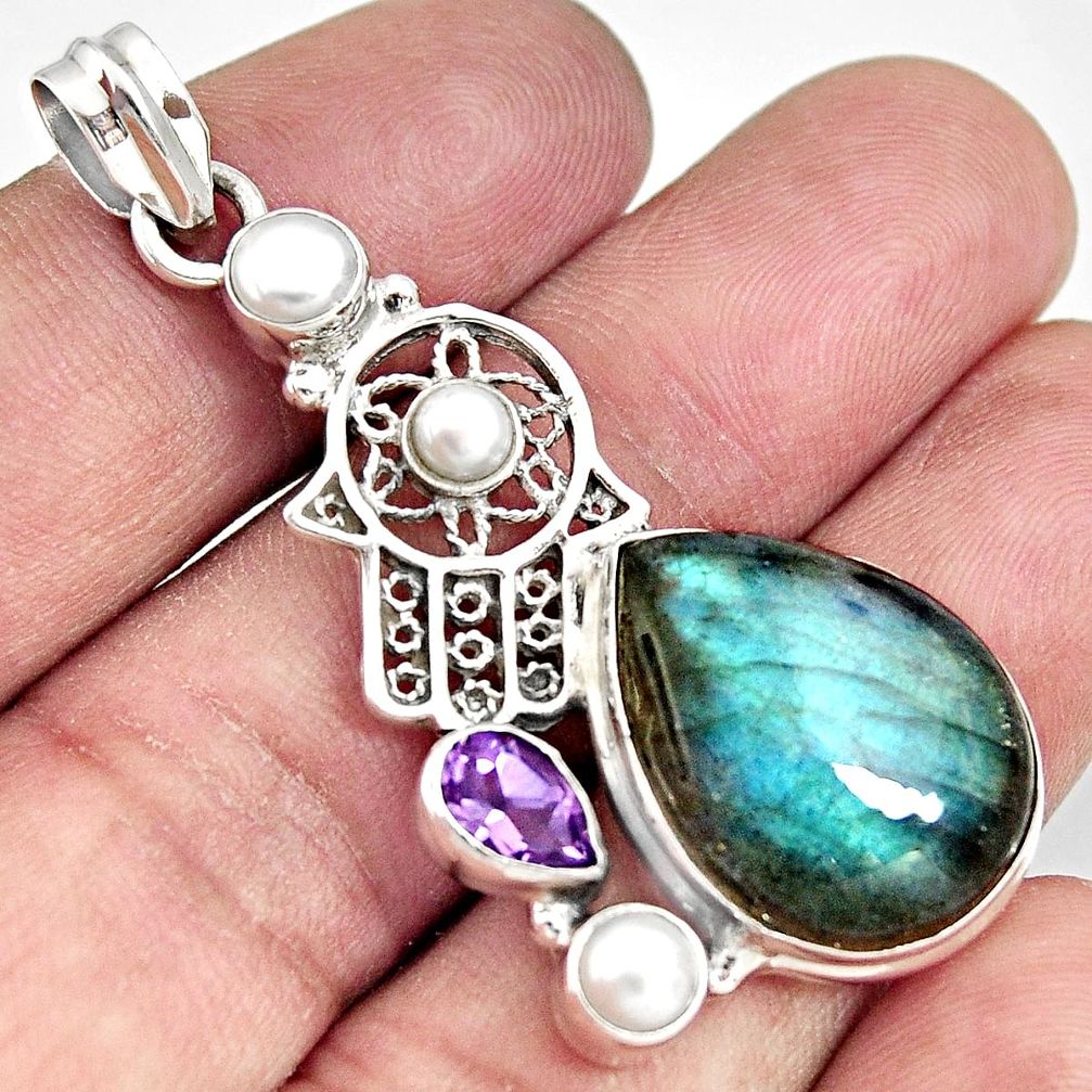  blue labradorite 925 silver hand of god hamsa pendant d36459