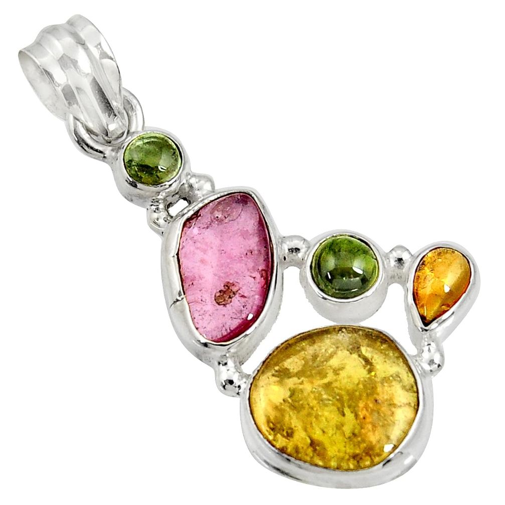 13.27cts natural multi color tourmaline 925 sterling silver pendant d36466