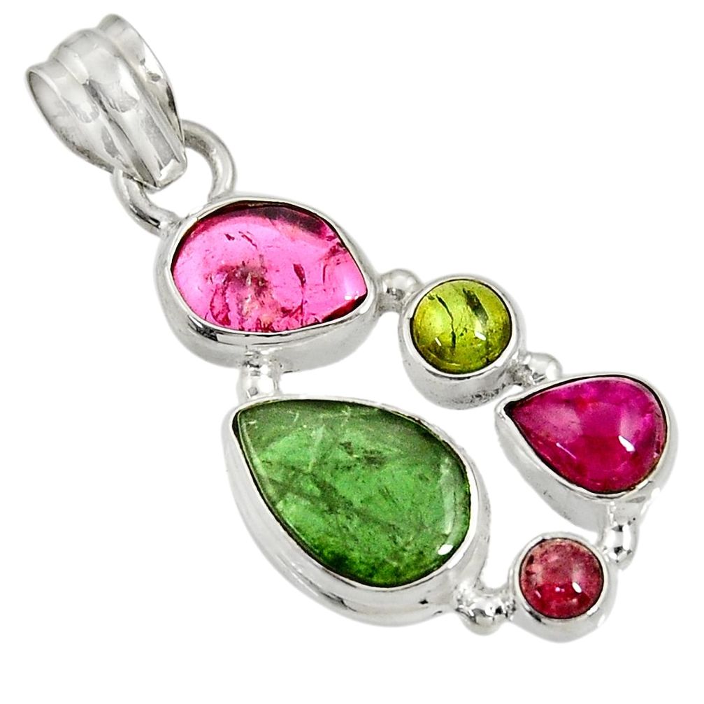 12.91cts natural multi color tourmaline 925 sterling silver pendant d36467