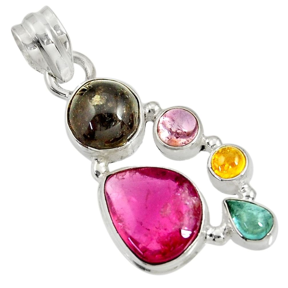 925 sterling silver 13.24cts natural multi color tourmaline pendant d36471