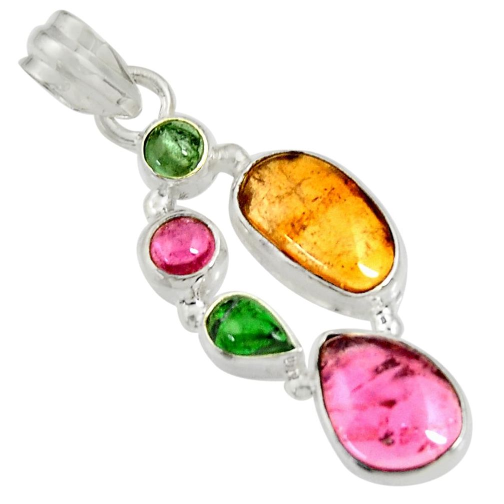 12.43cts natural multi color tourmaline 925 sterling silver pendant d36473