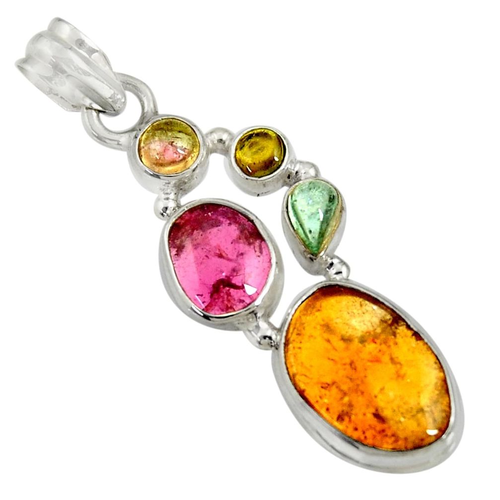 14.19cts natural multi color tourmaline 925 sterling silver pendant d36474