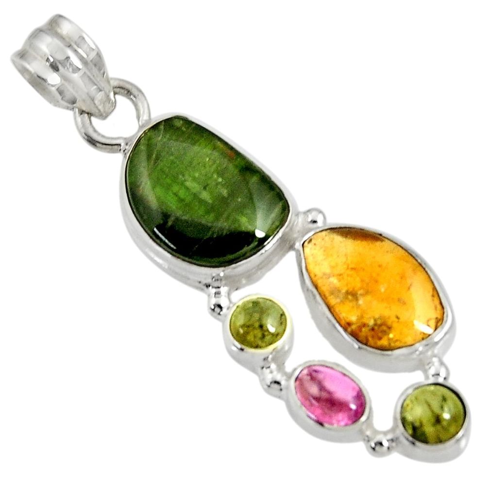 14.72cts natural multi color tourmaline 925 sterling silver pendant d36483