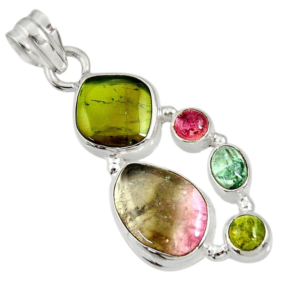 13.77cts natural multi color tourmaline 925 sterling silver pendant d36493