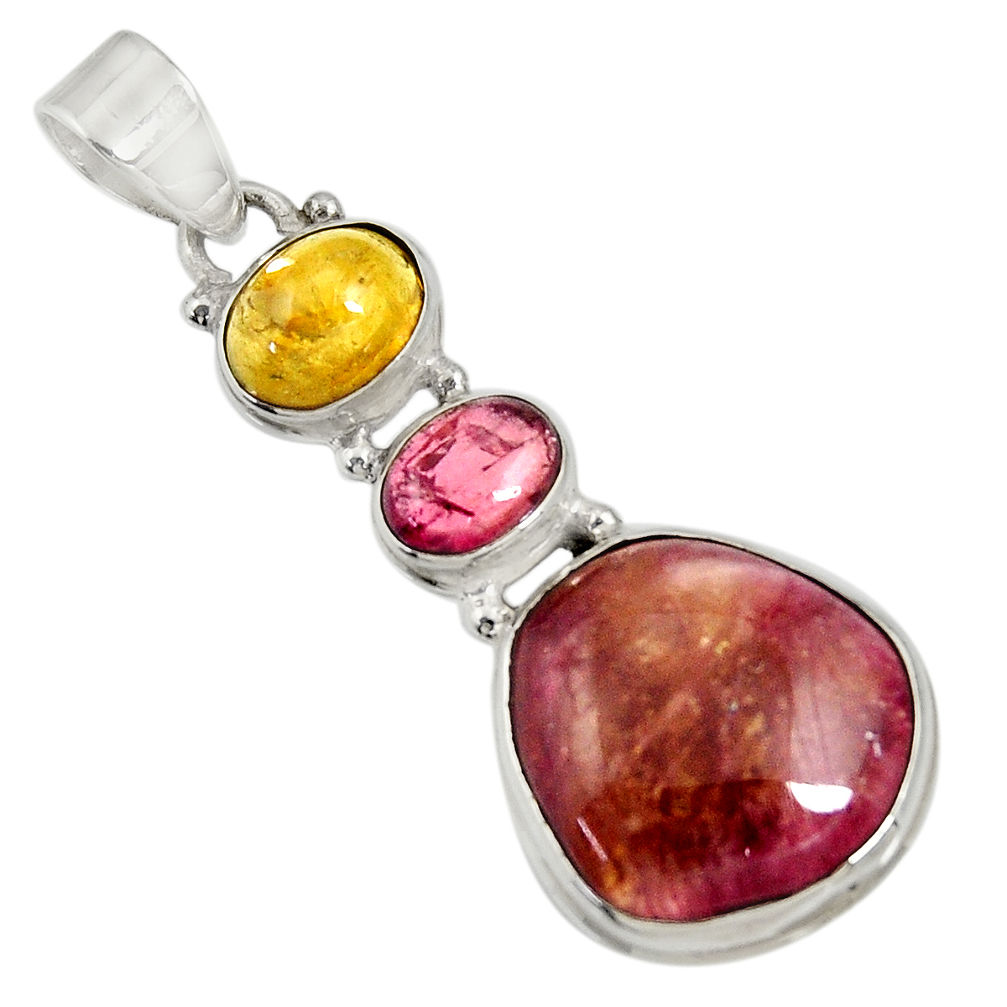 17.93cts natural pink bio tourmaline 925 sterling silver pendant jewelry d36503