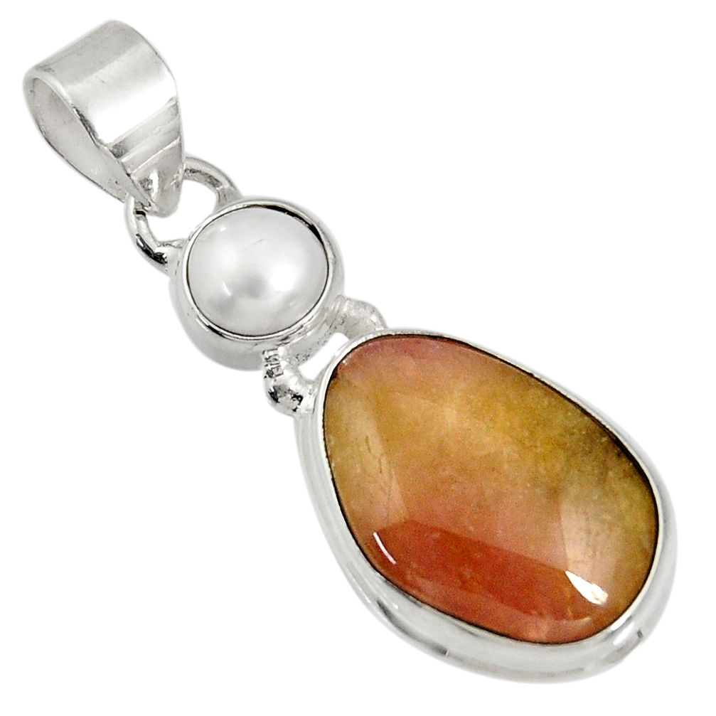 925 sterling silver 14.90cts natural pink bio tourmaline pearl pendant d36558