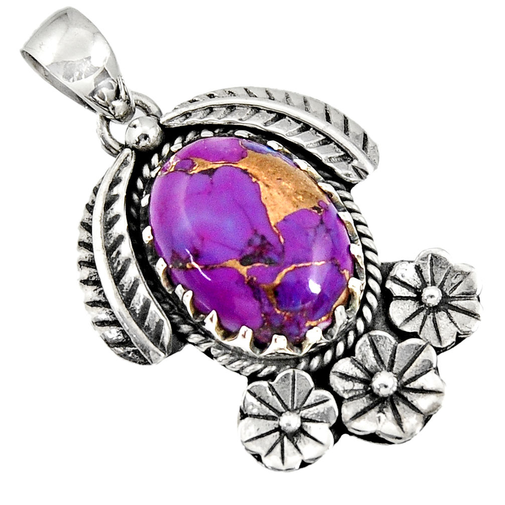 10.16cts purple copper turquoise 925 sterling silver flower pendant d36562