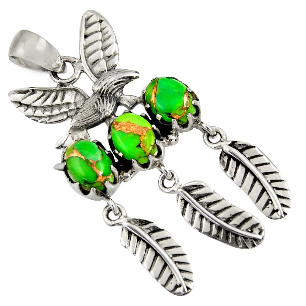 6.20cts green copper turquoise 925 silver feather charm pendant jewelry d36591