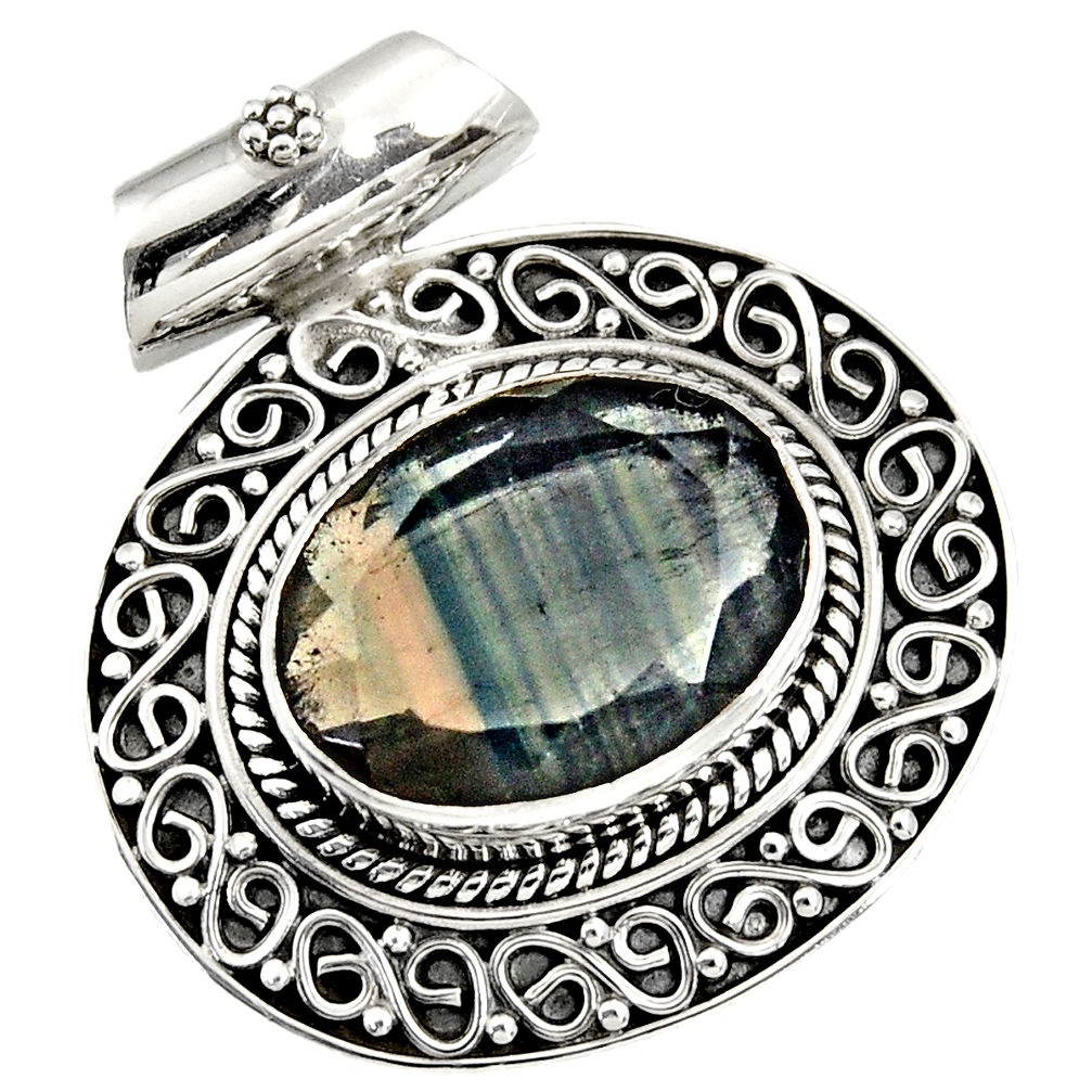 13.55cts natural multi color fluorite 925 sterling silver pendant jewelry d36601