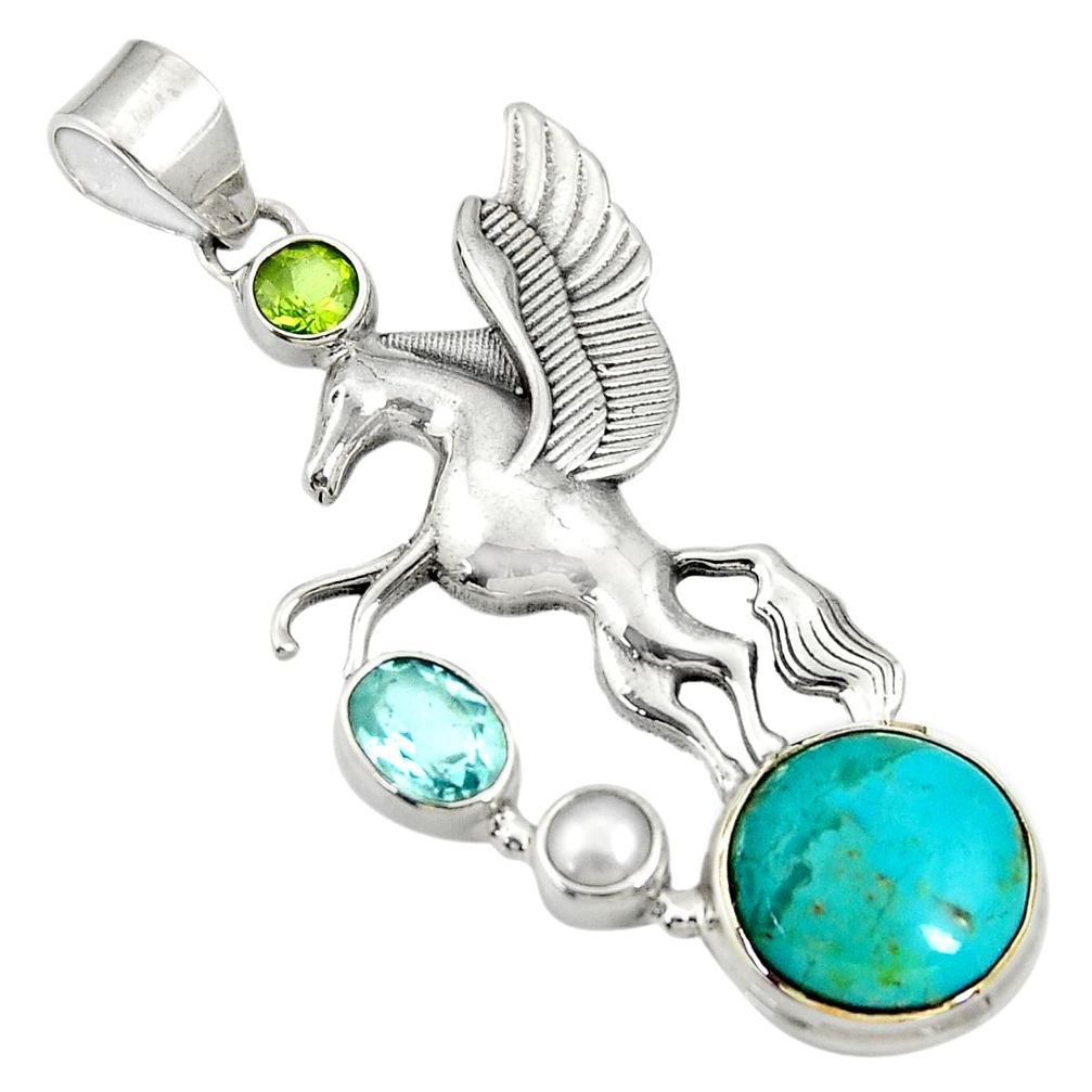 rizona mohave turquoise pearl 925 silver unicorn pendant d36611