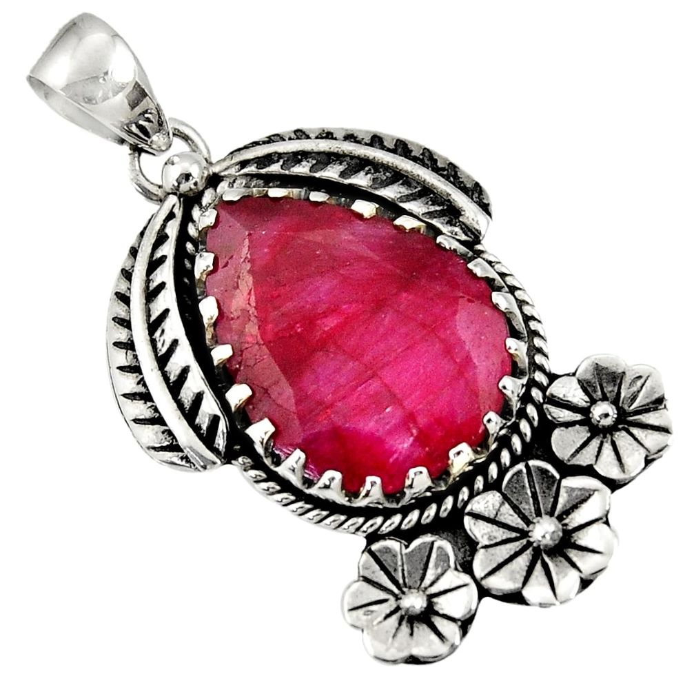 925 sterling silver 14.04cts natural red ruby flower pendant jewelry d36616