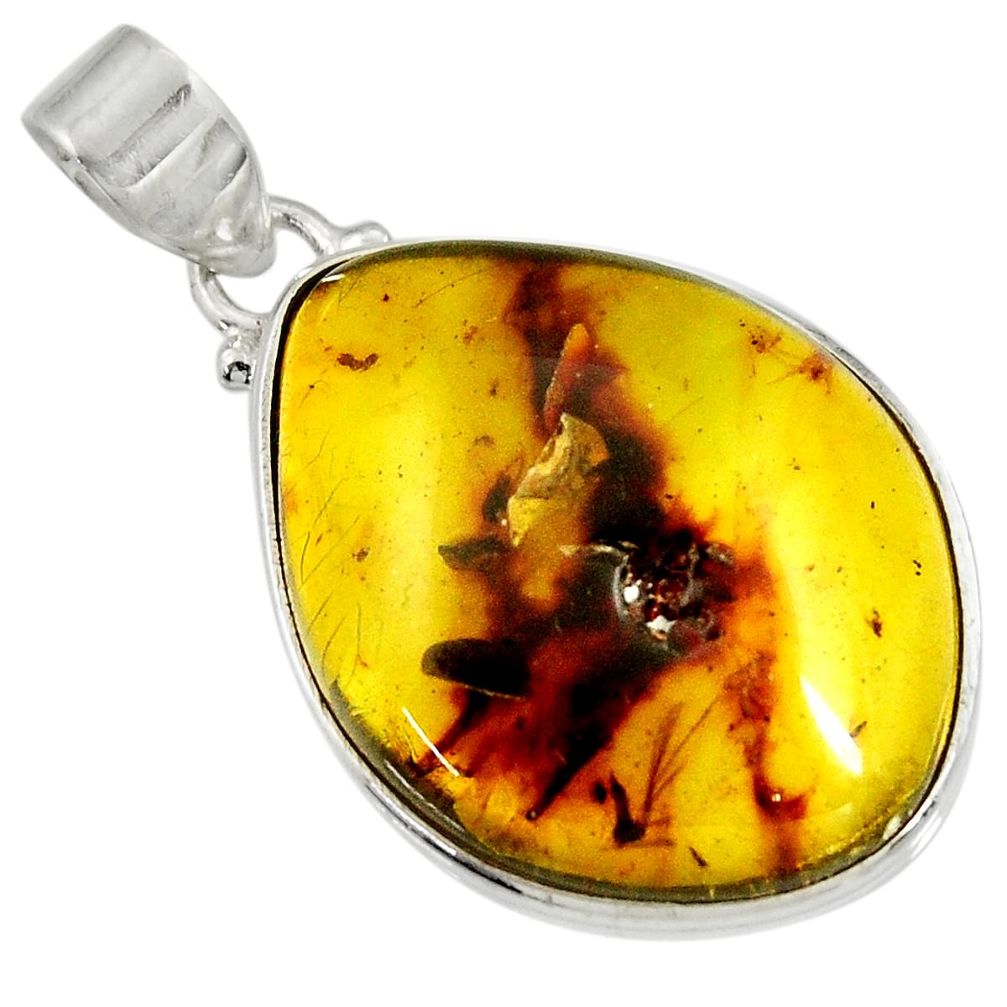 15.62cts natural green amber from colombia 925 sterling silver pendant d36623