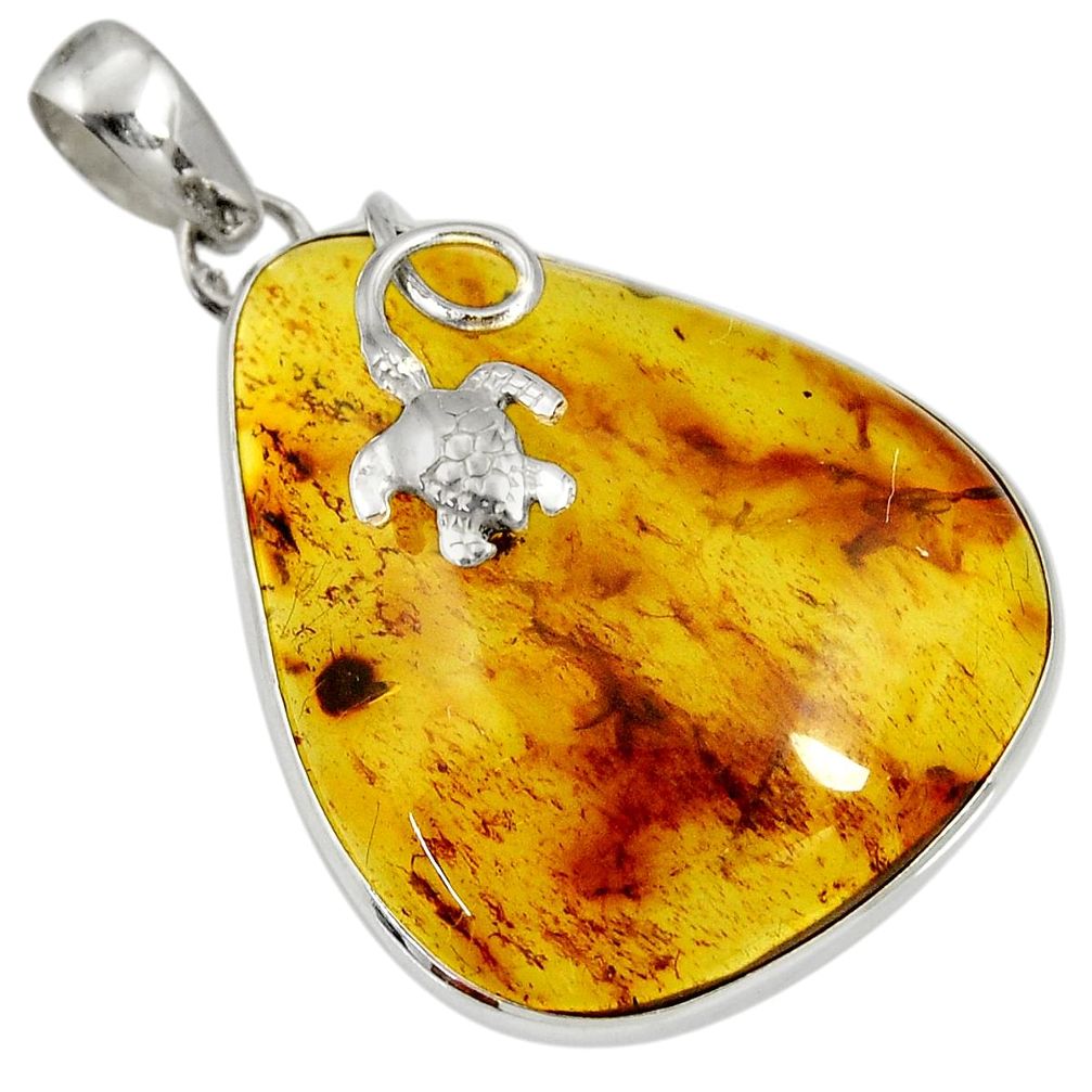 21.18cts natural green amber from colombia 925 silver turtle pendant d36641
