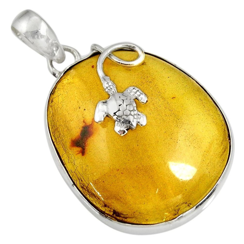 19.20cts natural green amber from colombia 925 silver turtle pendant d36642