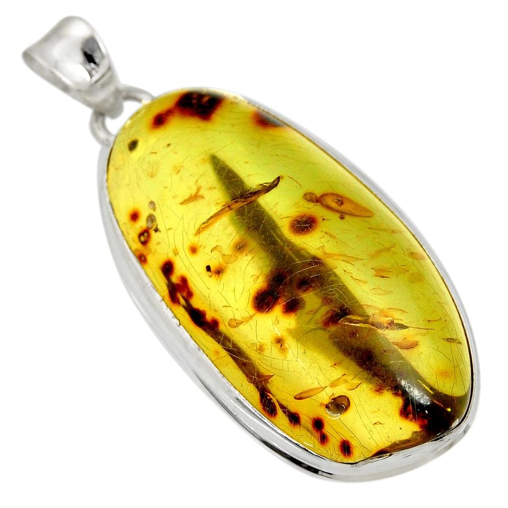 24.10cts natural green amber from colombia 925 sterling silver pendant d36643