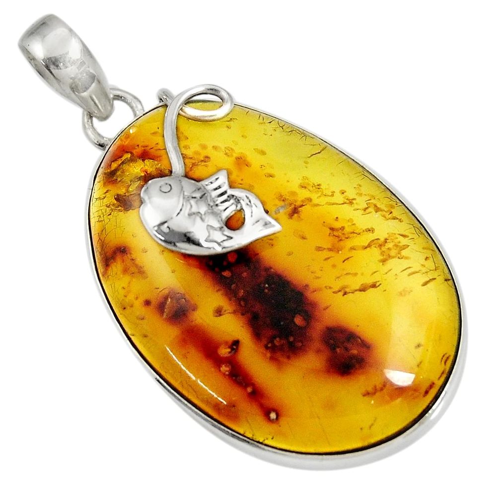 925 sterling silver 23.95cts natural green amber from colombia pendant d36648