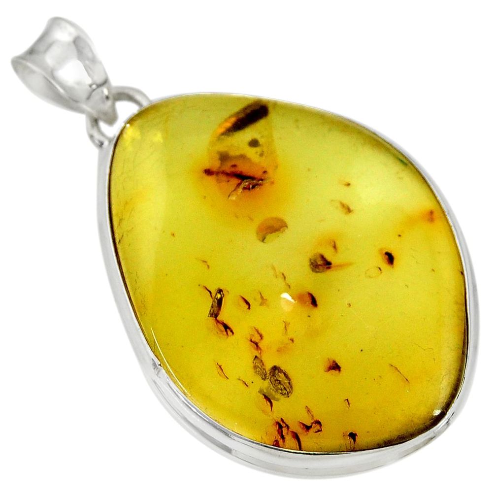 20.65cts natural green amber from colombia 925 sterling silver pendant d36650