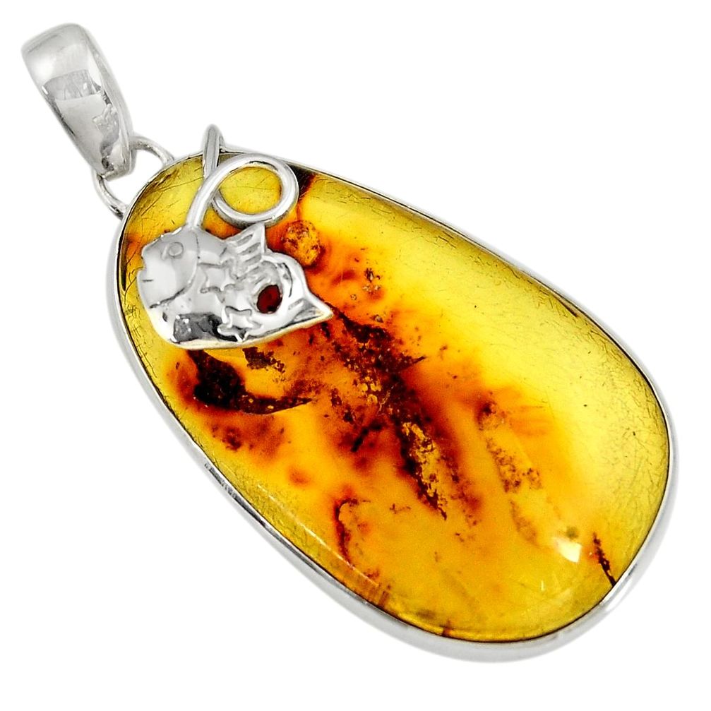 22.02cts natural green amber from colombia 925 sterling silver pendant d36651