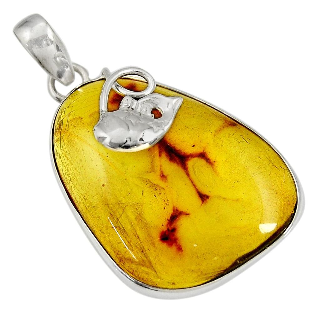 925 sterling silver 21.48cts natural green amber from colombia pendant d36652