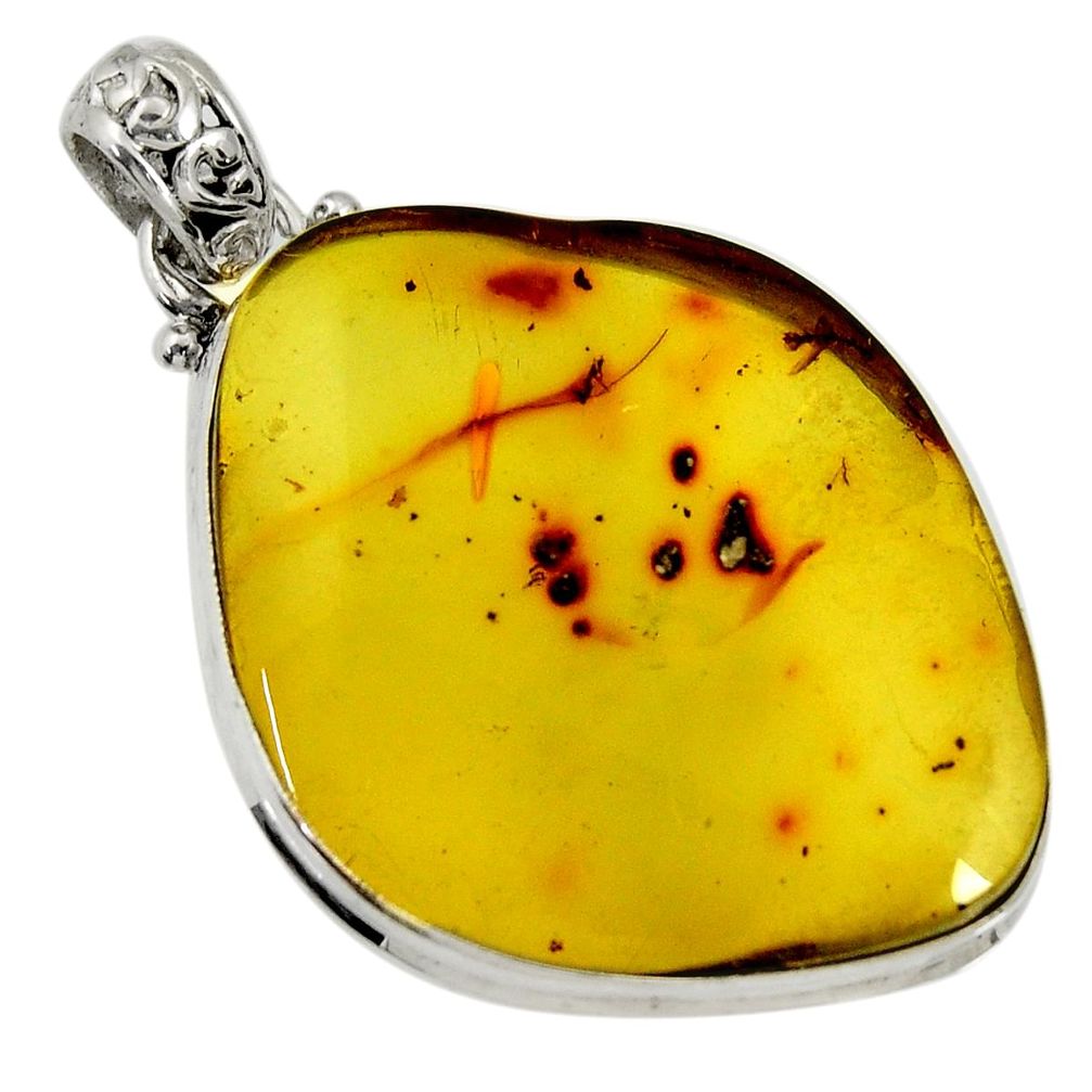 23.48cts natural green amber from colombia 925 sterling silver pendant d36653