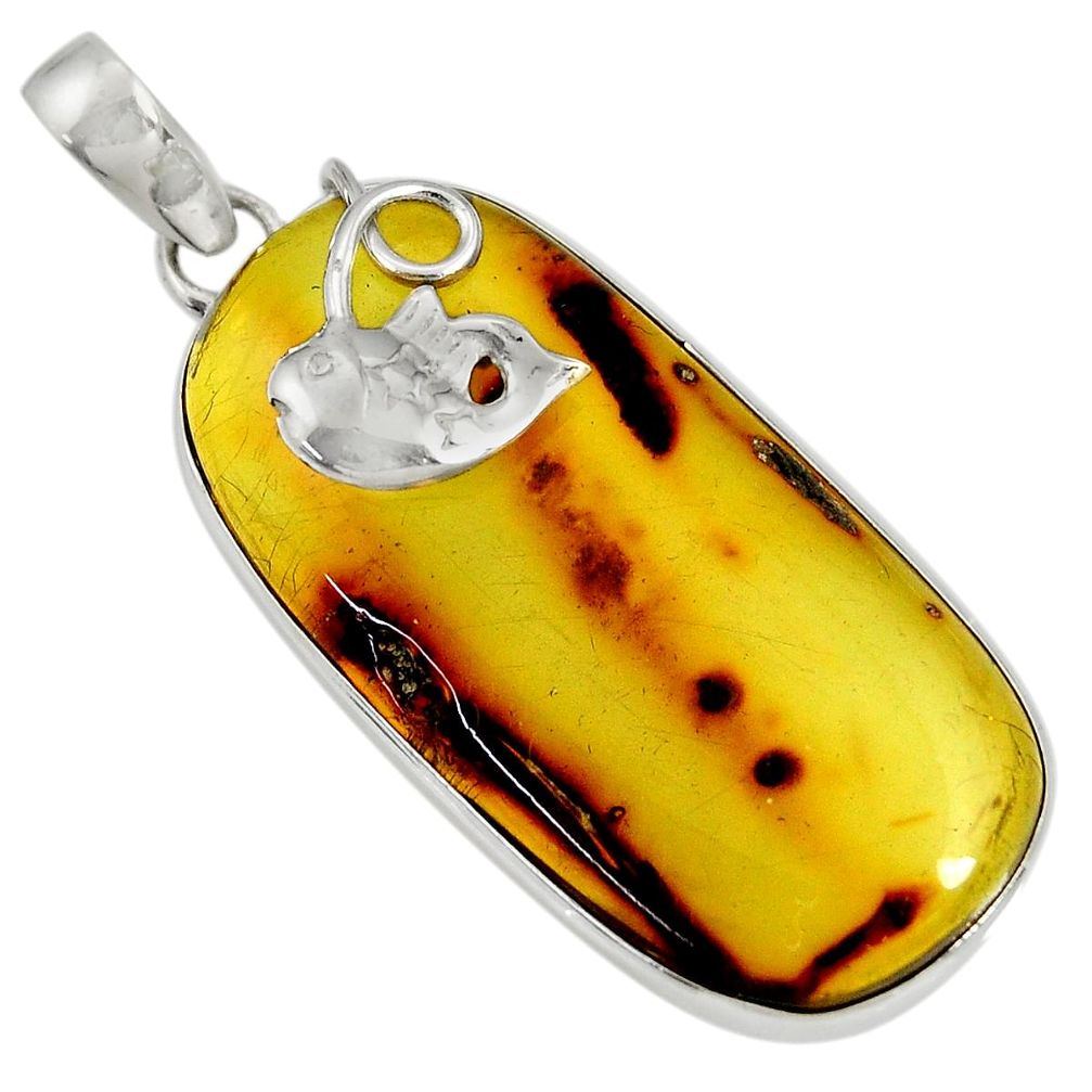 925 sterling silver 23.48cts natural green amber from colombia pendant d36658