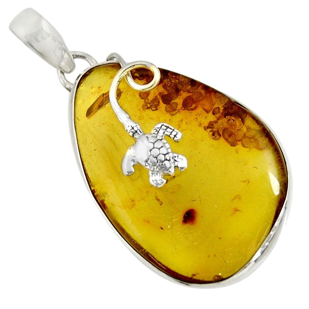 925 silver 18.46cts natural green amber from colombia turtle pendant d36660