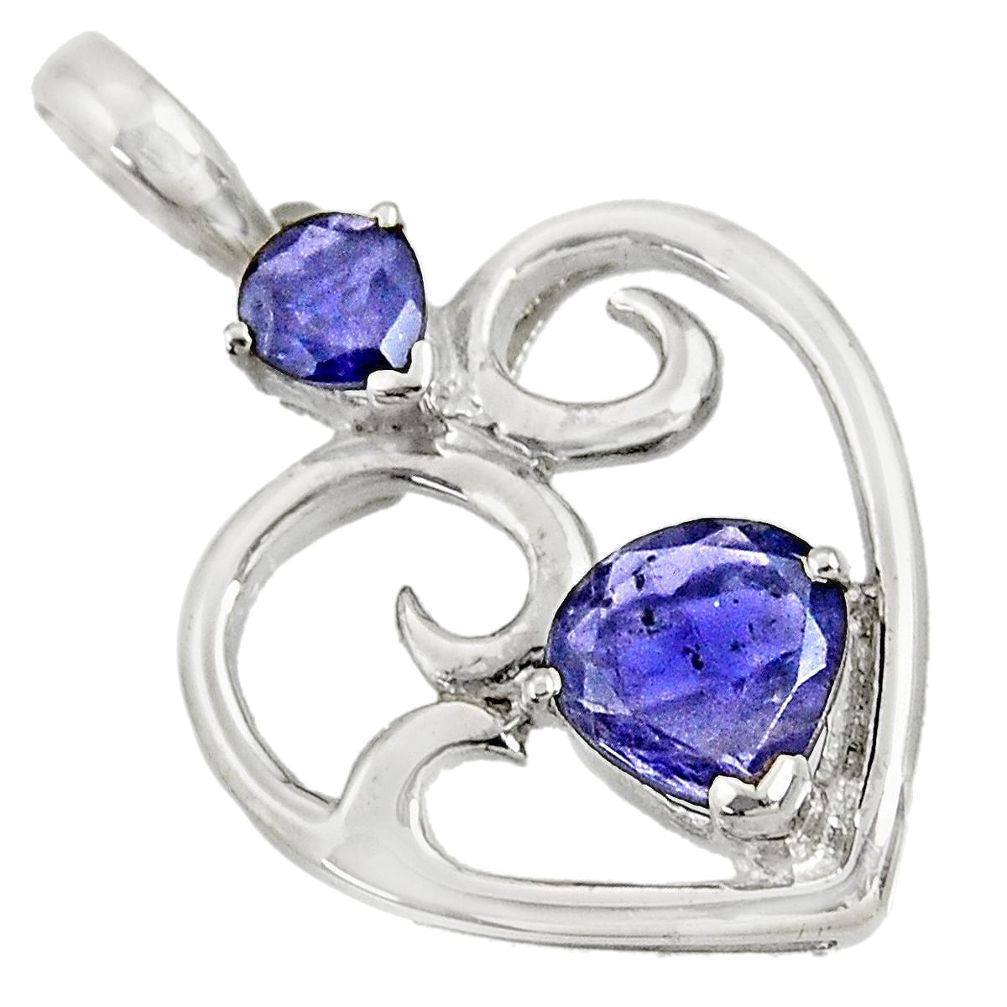 3.62cts natural blue iolite 925 sterling silver heart pendant jewelry d36662