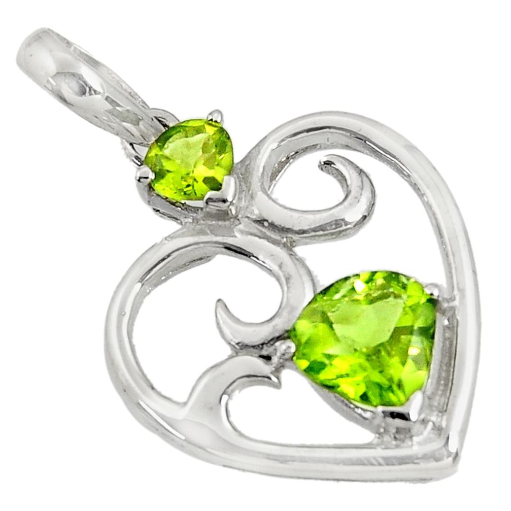 925 sterling silver 3.83cts natural green peridot heart pendant jewelry d36664