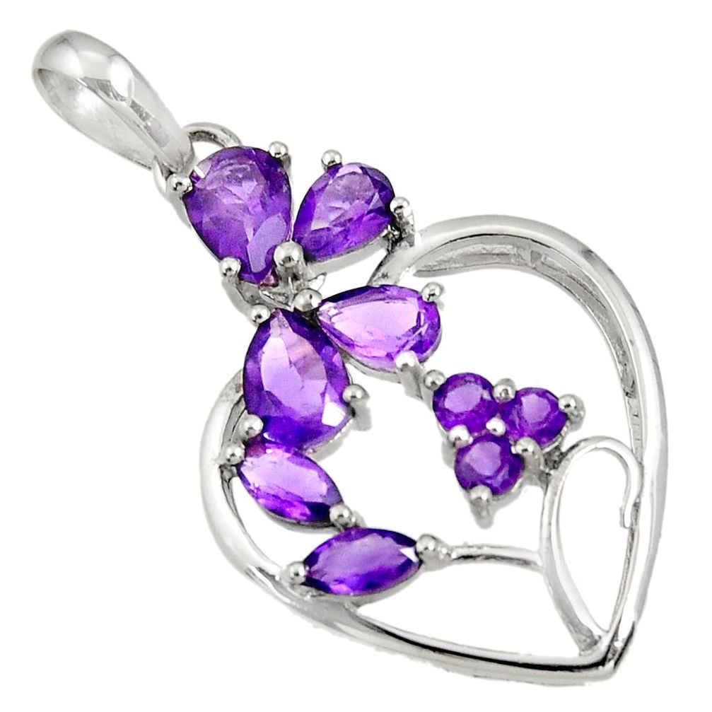 6.04cts natural purple amethyst 925 sterling silver heart pendant jewelry d36673