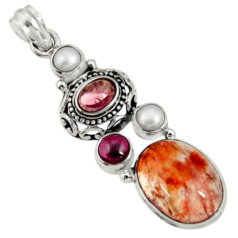 14.59cts natural orange blood quartz garnet 925 sterling silver pendant d36687