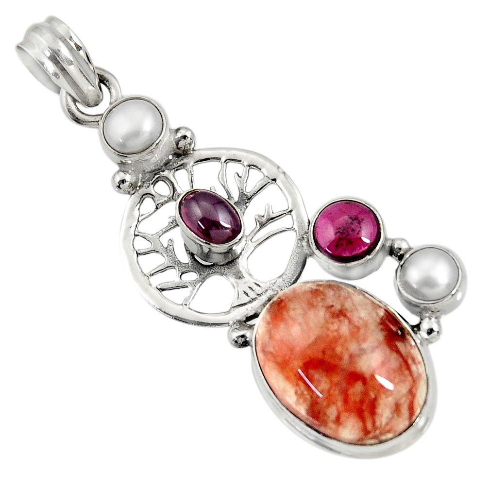  orange blood quartz 925 silver tree of life pendant d36689