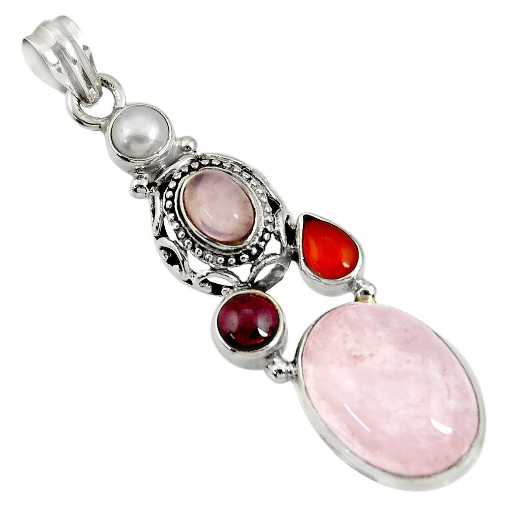 18.22cts natural pink morganite cornelian (carnelian) 925 silver pendant d36701