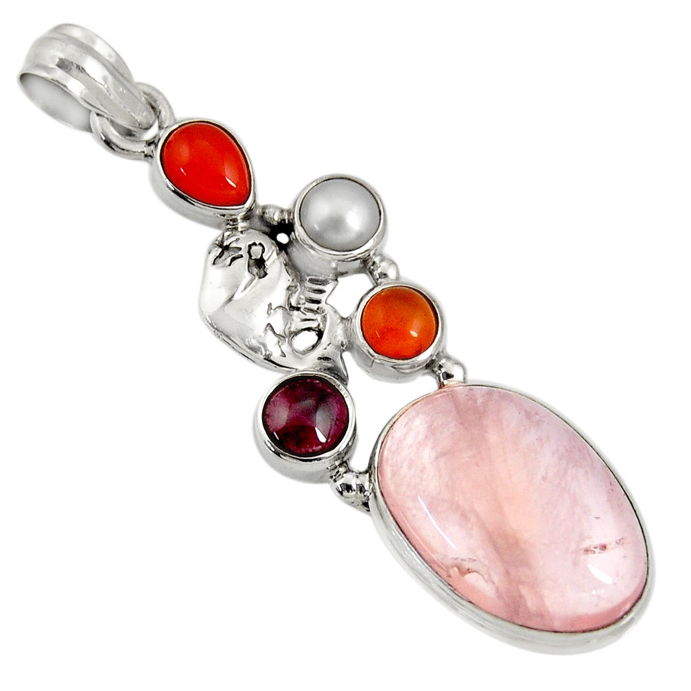 18.98cts natural pink morganite cornelian (carnelian) 925 silver pendant d36702