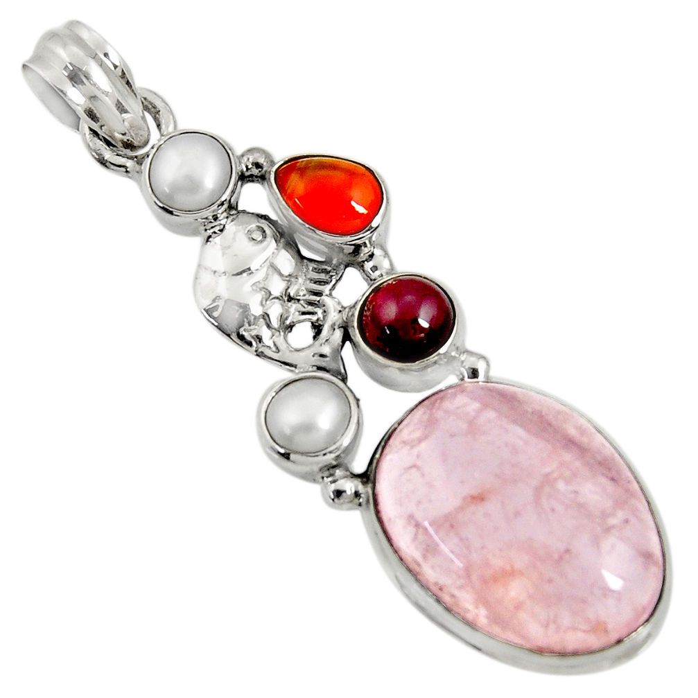 925 silver 17.59cts natural pink morganite cornelian (carnelian) pendant d36704